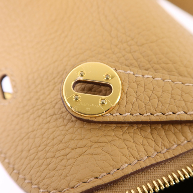 HERMES Clemence皮革Mini Lindy金扣手挽肩背兩用袋Biscuit-8