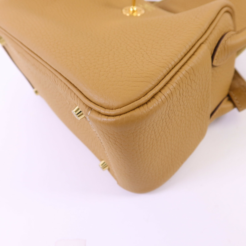 HERMES Clemence皮革Mini Lindy金扣手挽肩背兩用袋Biscuit-12