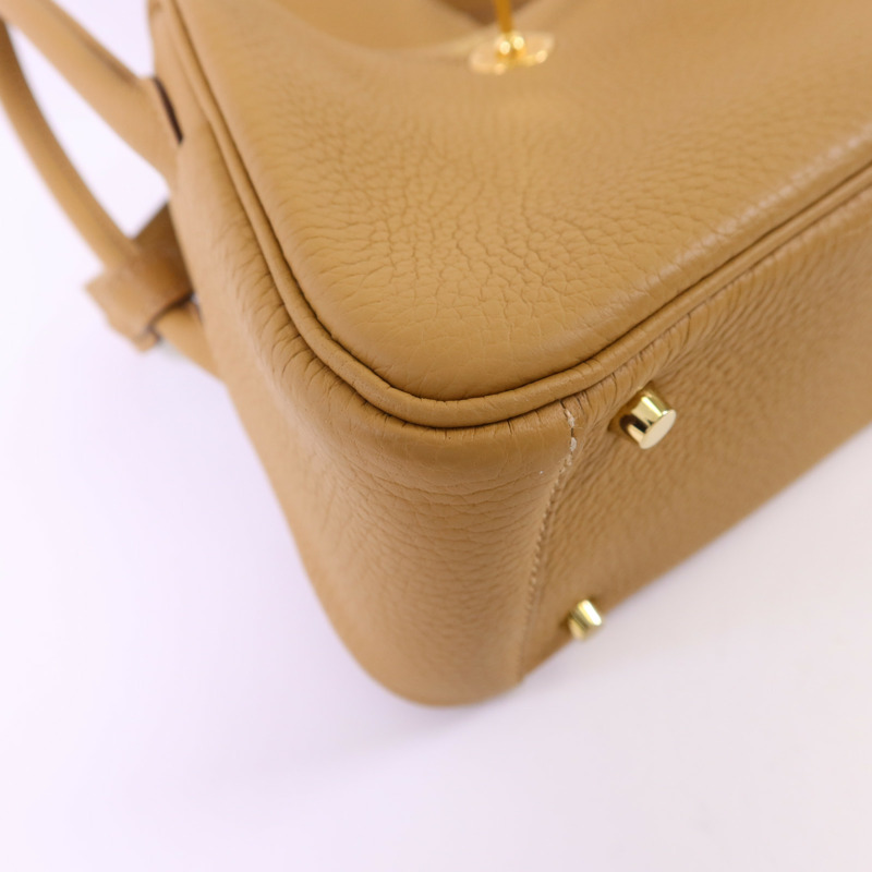 HERMES Clemence皮革Mini Lindy金扣手挽肩背兩用袋Biscuit-13