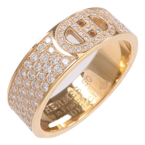 HERMES 18K玫瑰金H d'ancre Ring鑽石戒指Hermes#50/US#5.25