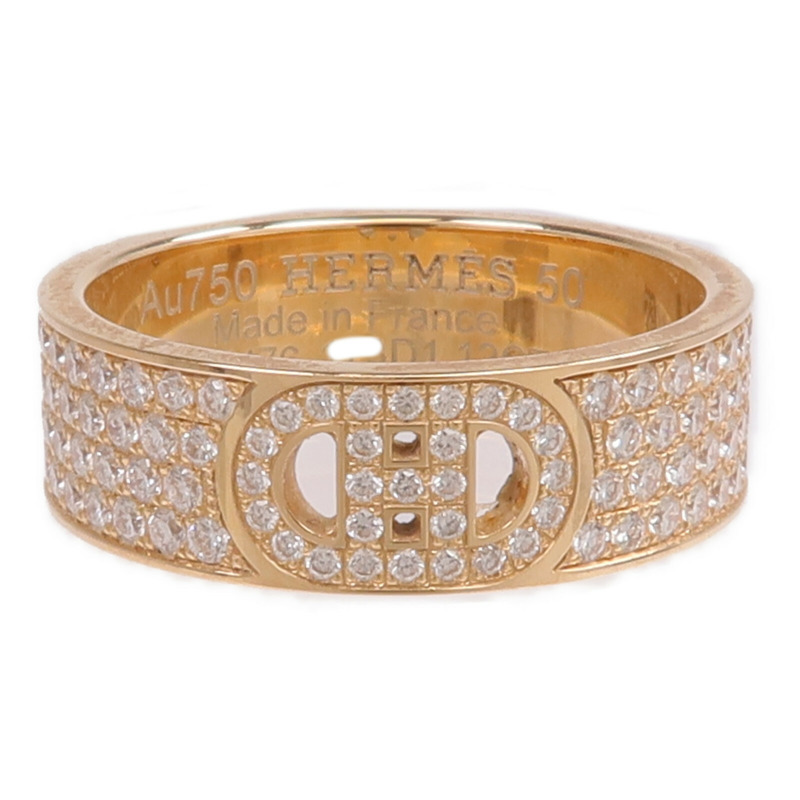 HERMES 18K玫瑰金H d'ancre Ring鑽石戒指Hermes#50/US#5.25-1