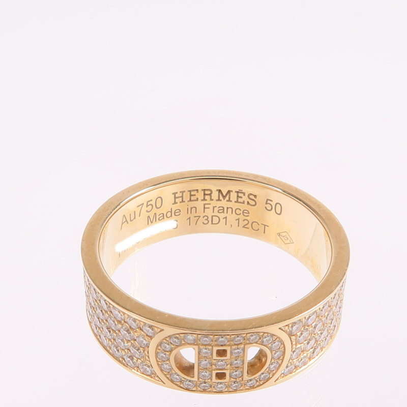 HERMES 18K玫瑰金H d'ancre Ring鑽石戒指Hermes#50/US#5.25-4