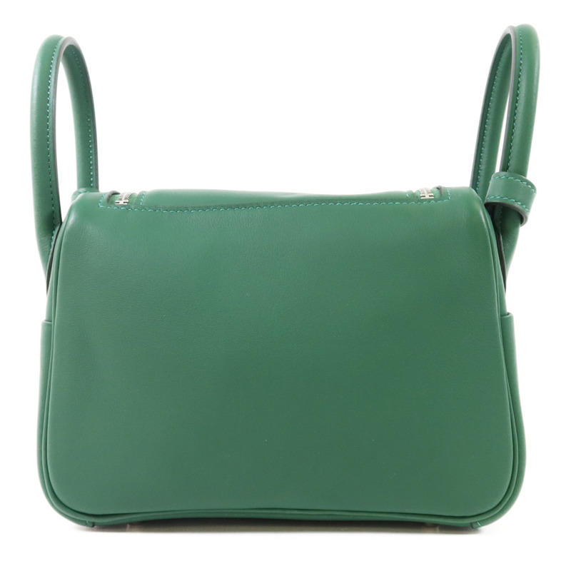 HERMES Swift皮革Mini Lindy銀扣手挽肩背兩用袋Vert Moyen-1
