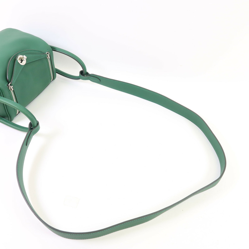 HERMES Swift皮革Mini Lindy銀扣手挽肩背兩用袋Vert Moyen-7