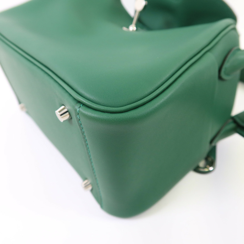 HERMES Swift皮革Mini Lindy銀扣手挽肩背兩用袋Vert Moyen-11