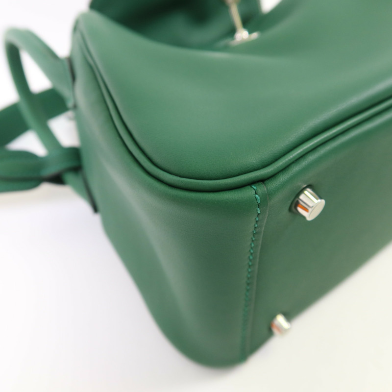 HERMES Swift皮革Mini Lindy銀扣手挽肩背兩用袋Vert Moyen-12