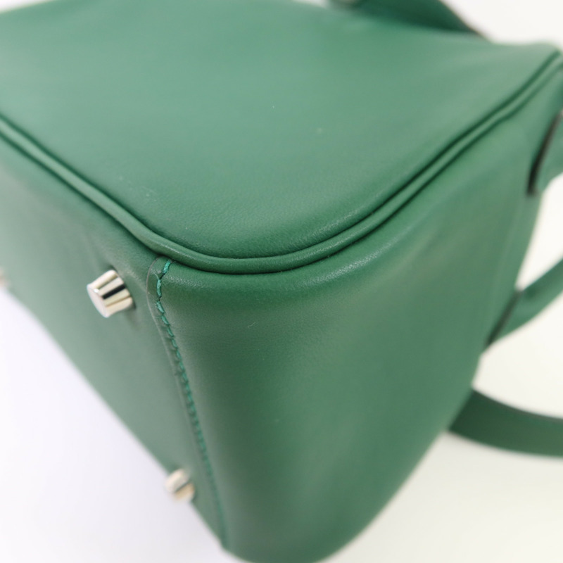 HERMES Swift皮革Mini Lindy銀扣手挽肩背兩用袋Vert Moyen-13