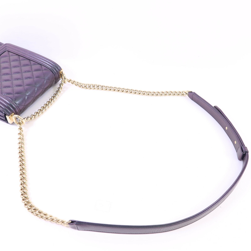 CHANEL 牛皮皮革Boy Chanel North South金扣鏈帶肩背袋-8