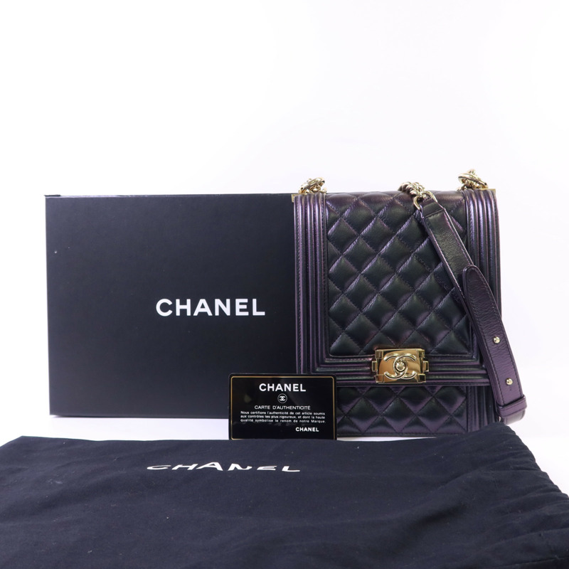 CHANEL 牛皮皮革Boy Chanel North South金扣鏈帶肩背袋-9