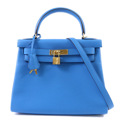 HERMES Epsom皮革Kelly 28金扣手挽肩背兩用袋Bleu Zanzibar