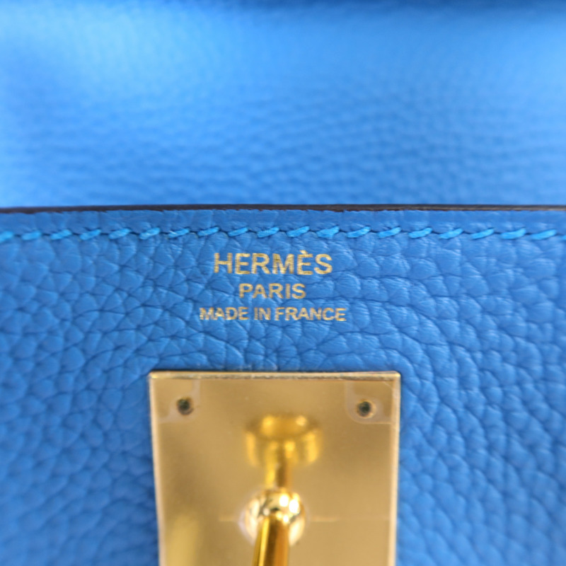 HERMES Epsom皮革Kelly 28金扣手挽肩背兩用袋Bleu Zanzibar-6