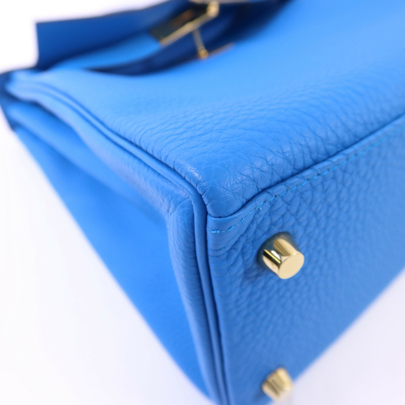 HERMES Epsom皮革Kelly 28金扣手挽肩背兩用袋Bleu Zanzibar-14