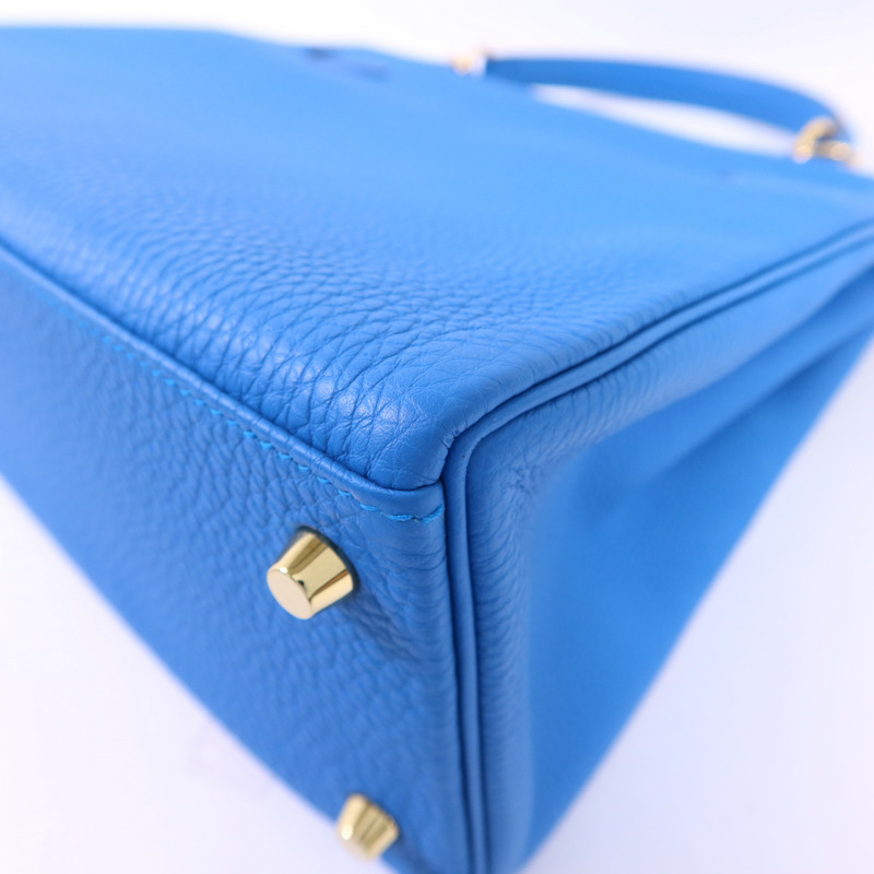 HERMES Epsom皮革Kelly 28金扣手挽肩背兩用袋Bleu Zanzibar-15