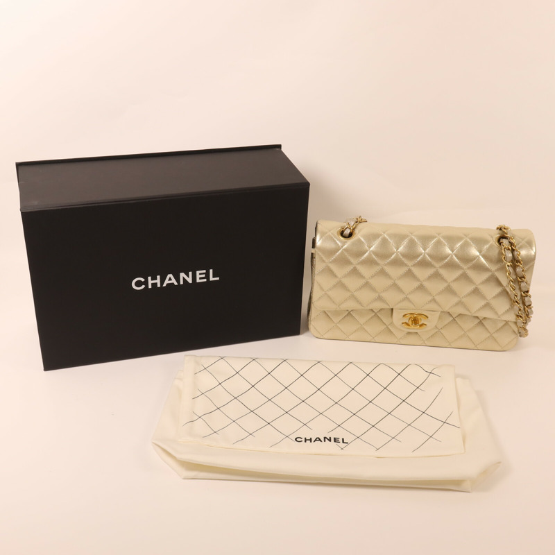 CHANEL 牛皮皮革Classic 25金扣鏈帶肩背袋-9
