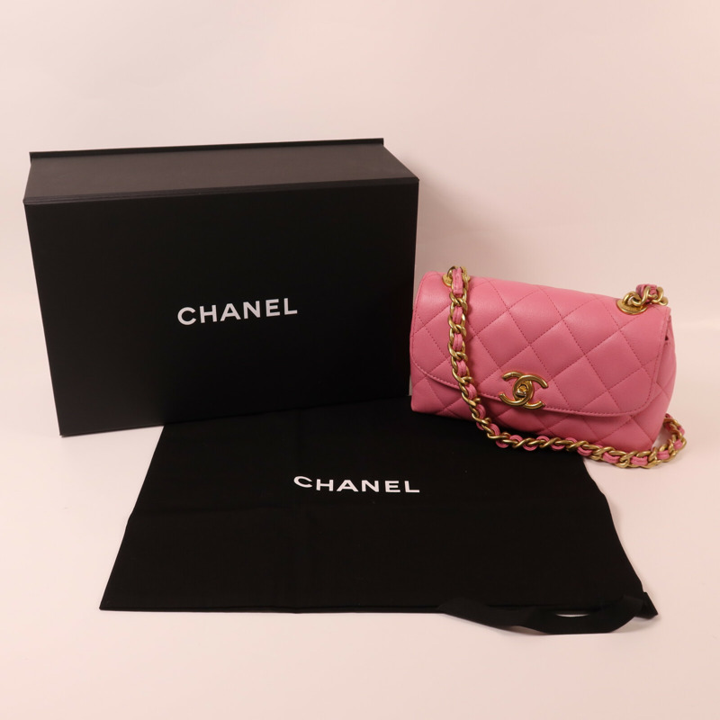 CHANEL 牛皮皮革Chain Shoulder金扣鏈帶肩背袋-8