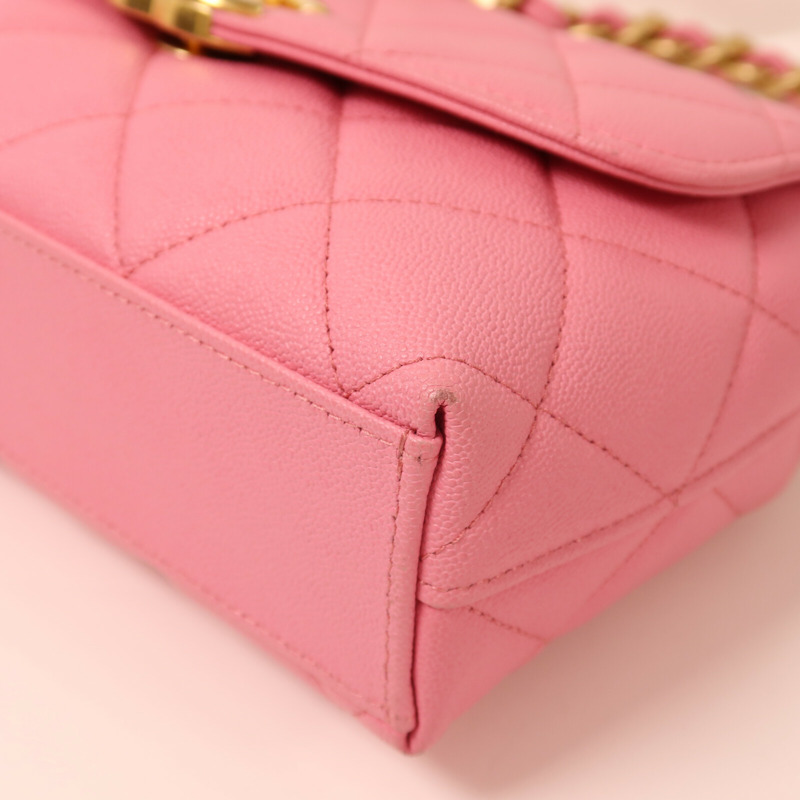 CHANEL 牛皮皮革Chain Shoulder金扣鏈帶肩背袋-10