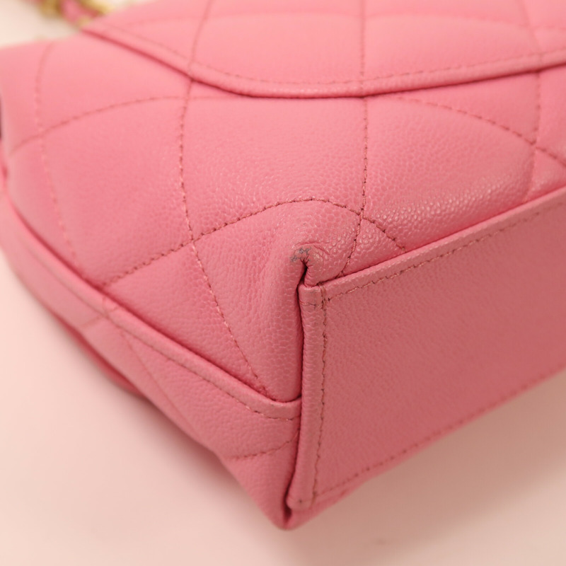 CHANEL 牛皮皮革Chain Shoulder金扣鏈帶肩背袋-11