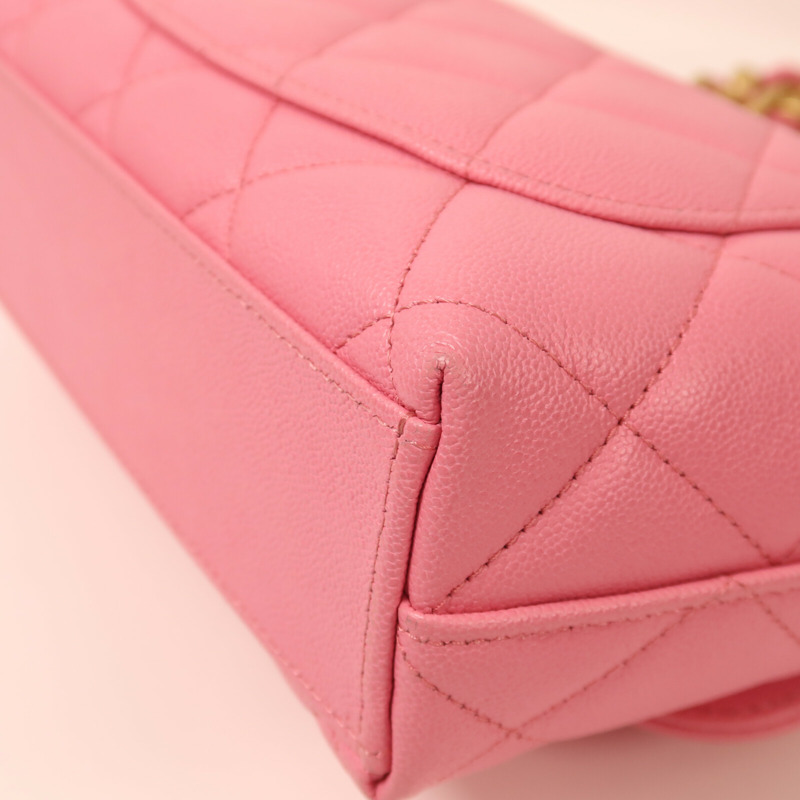 CHANEL 牛皮皮革Chain Shoulder金扣鏈帶肩背袋-12