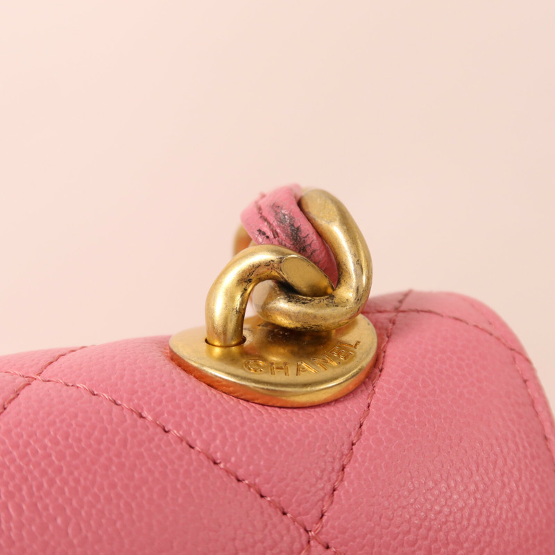 CHANEL 牛皮皮革Chain Shoulder金扣鏈帶肩背袋-14