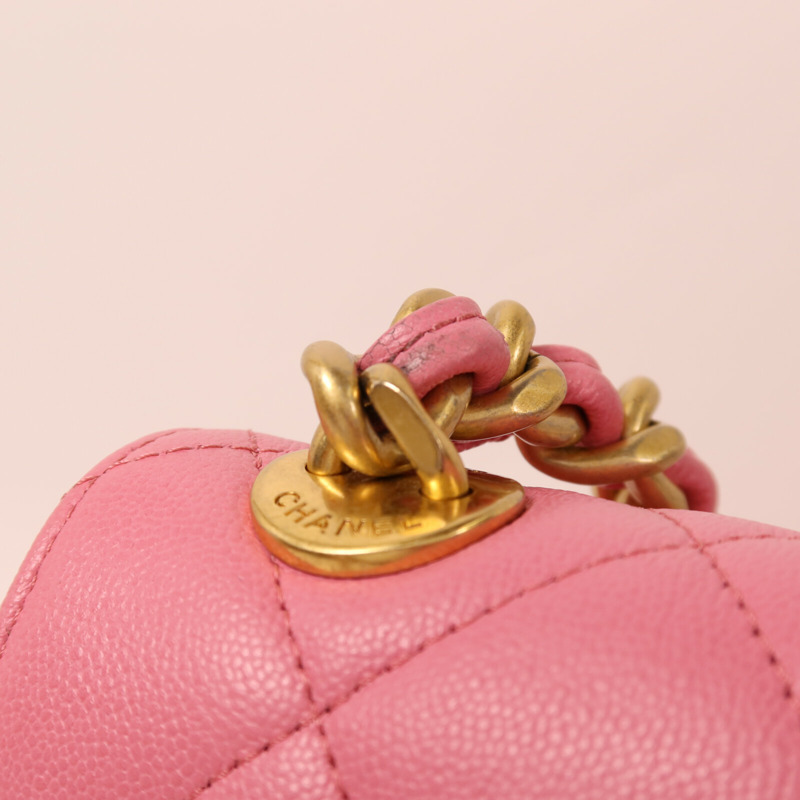 CHANEL 牛皮皮革Chain Shoulder金扣鏈帶肩背袋-15