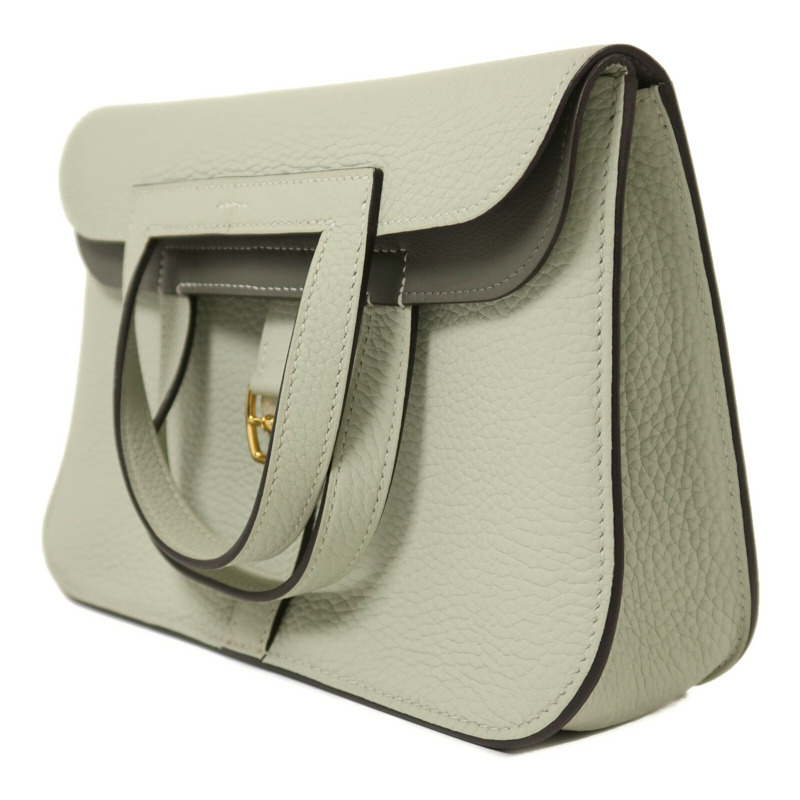 HERMES Clemence皮革Halzan 25金扣手挽肩背兩用袋Gris Neve/Gris Meyer-2