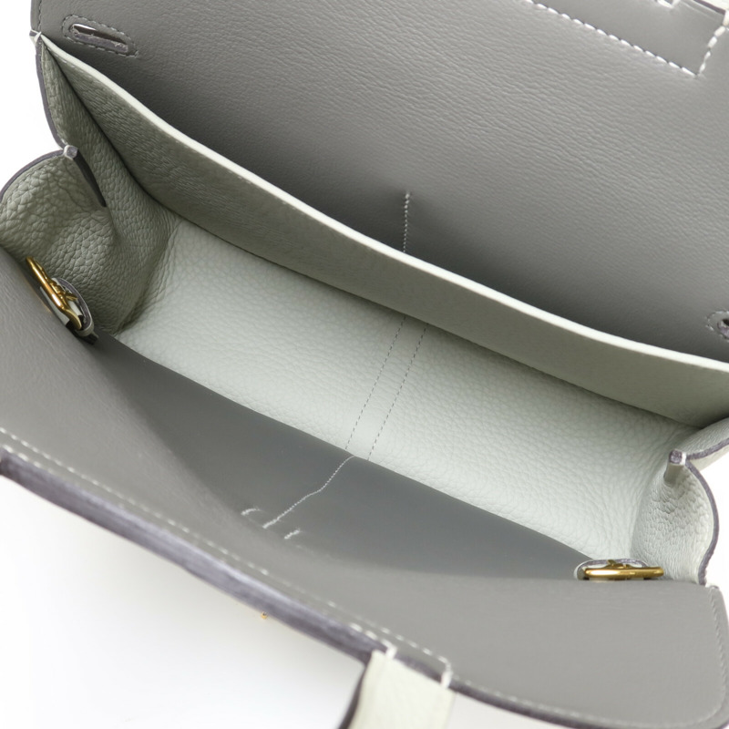 HERMES Clemence皮革Halzan 25金扣手挽肩背兩用袋Gris Neve/Gris Meyer-4