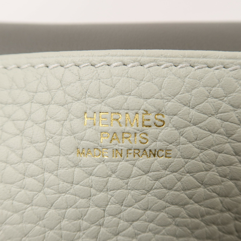 HERMES Clemence皮革Halzan 25金扣手挽肩背兩用袋Gris Neve/Gris Meyer-5