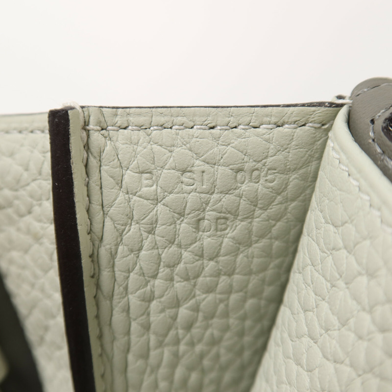 HERMES Clemence皮革Halzan 25金扣手挽肩背兩用袋Gris Neve/Gris Meyer-6