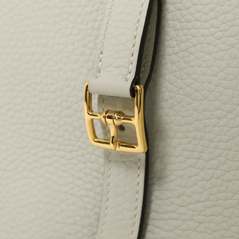 HERMES Clemence皮革Halzan 25金扣手挽肩背兩用袋Gris Neve/Gris Meyer-7