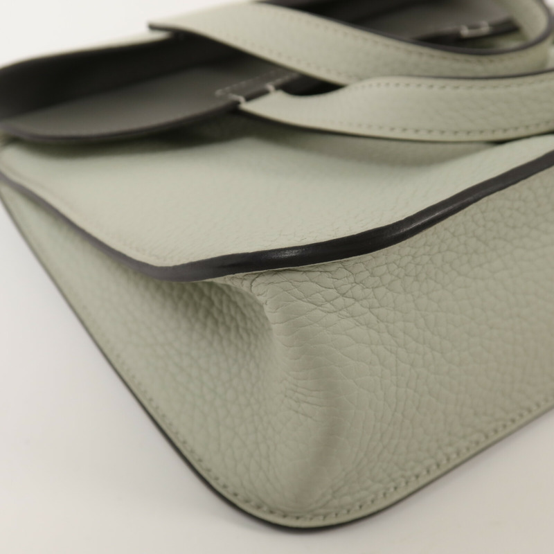 HERMES Clemence皮革Halzan 25金扣手挽肩背兩用袋Gris Neve/Gris Meyer-10