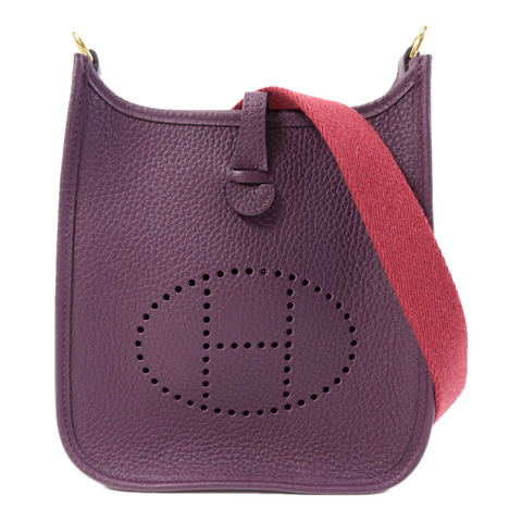 HERMES Clemence皮革Evelyne TPM金扣肩背袋Cassis/Rouge Grenat