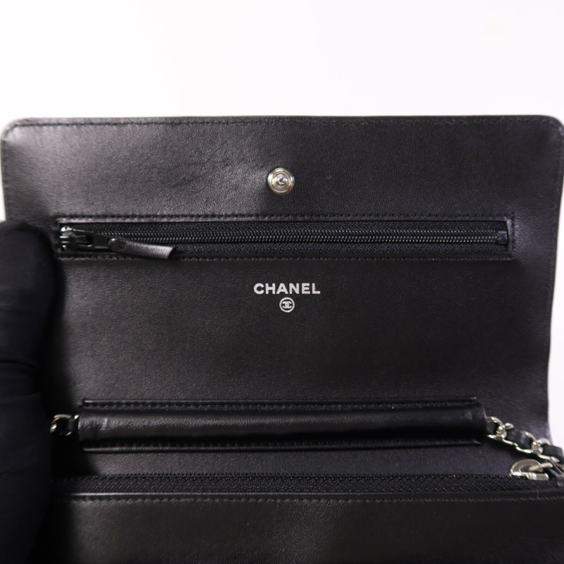 CHANEL 羊皮皮革WOC Wallet On Chain銀扣鏈帶肩背袋-5