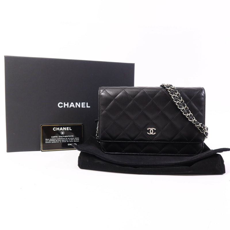 CHANEL 羊皮皮革WOC Wallet On Chain銀扣鏈帶肩背袋-9