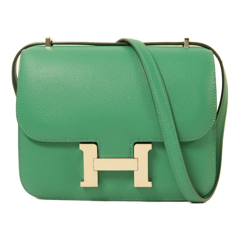 HERMES Evercolor皮革Constance Mini銀扣肩背袋Vert Vertigo