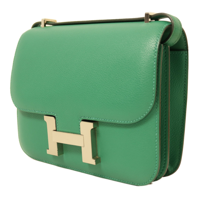 HERMES Evercolor皮革Constance Mini銀扣肩背袋Vert Vertigo-2