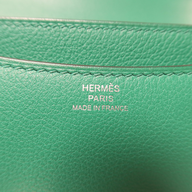 HERMES Evercolor皮革Constance Mini銀扣肩背袋Vert Vertigo-5