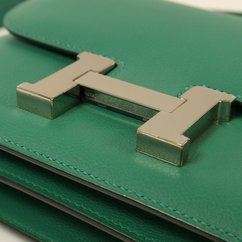 HERMES Evercolor皮革Constance Mini銀扣肩背袋Vert Vertigo-7
