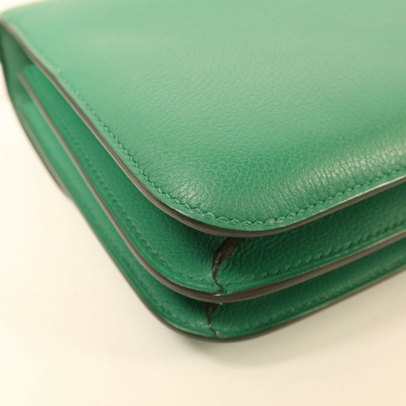 HERMES Evercolor皮革Constance Mini銀扣肩背袋Vert Vertigo-12