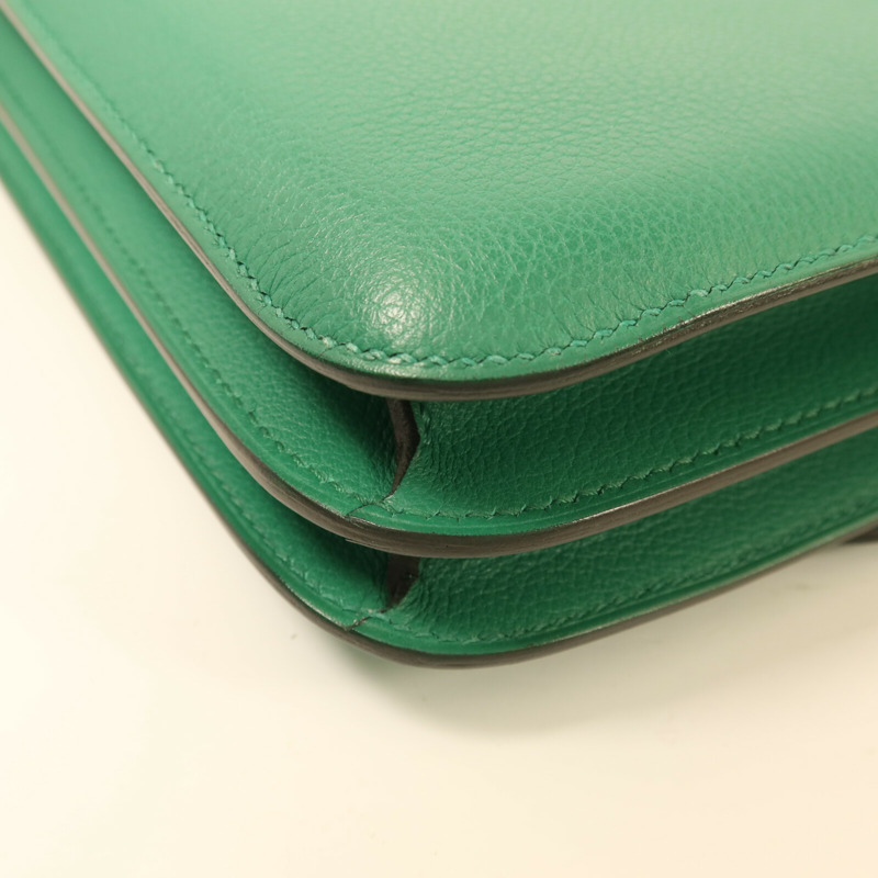HERMES Evercolor皮革Constance Mini銀扣肩背袋Vert Vertigo-13