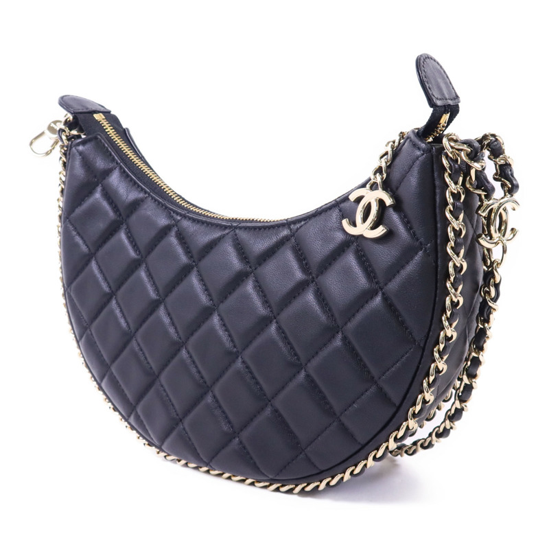 CHANEL 羊皮皮革Matelasse Hobo金扣鏈帶肩背袋-2