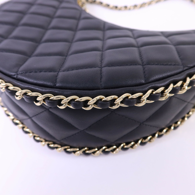 CHANEL 羊皮皮革Matelasse Hobo金扣鏈帶肩背袋-9
