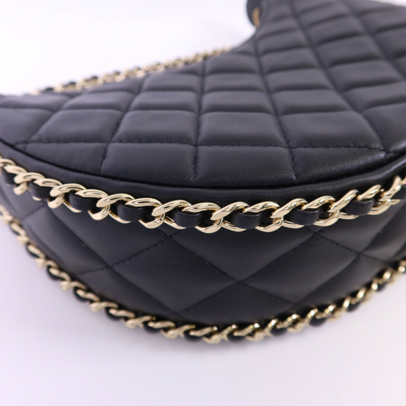 CHANEL 羊皮皮革Matelasse Hobo金扣鏈帶肩背袋-10