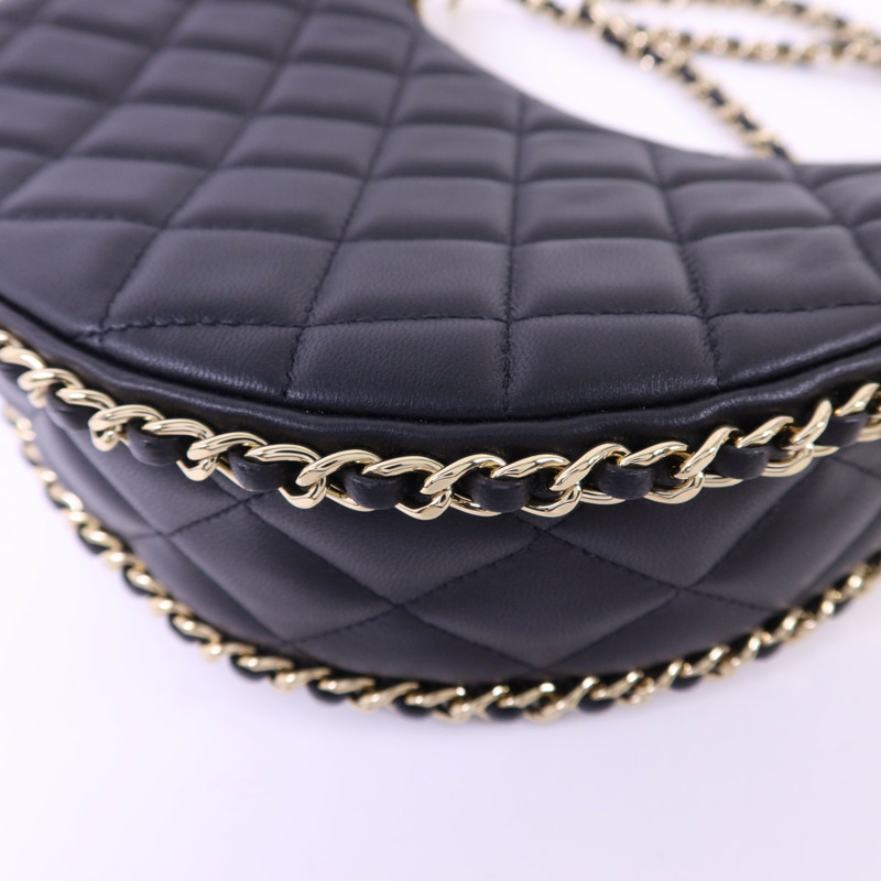 CHANEL 羊皮皮革Matelasse Hobo金扣鏈帶肩背袋-11