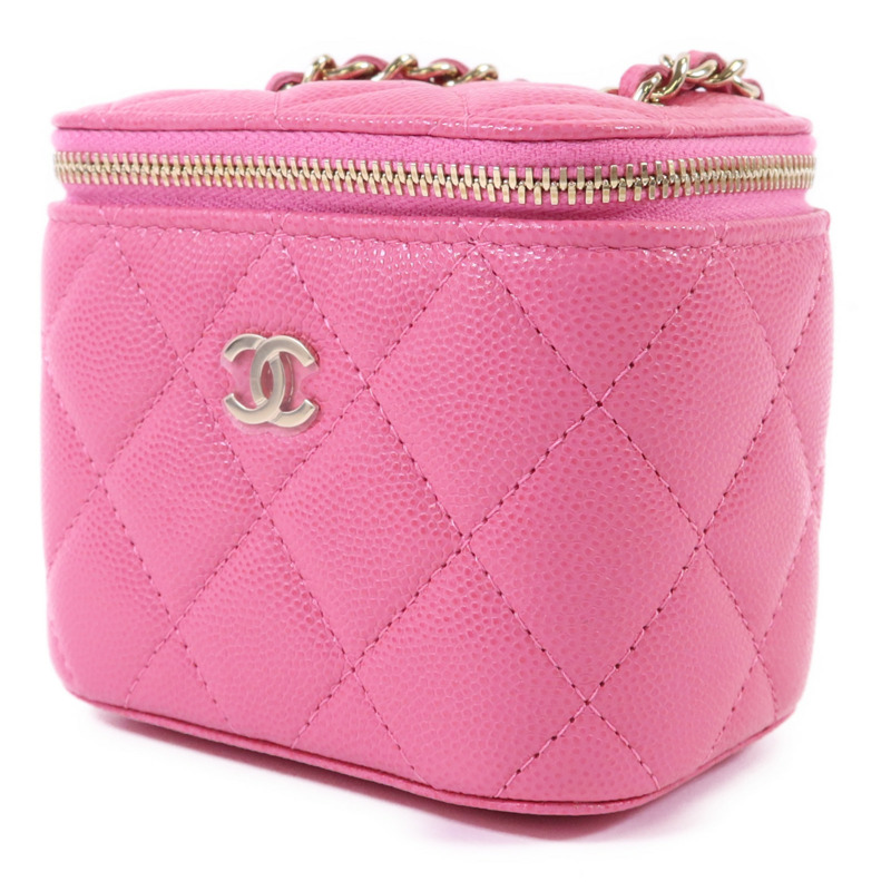 CHANEL 牛皮皮革Vanity Case Mini金扣鏈帶肩背袋-2