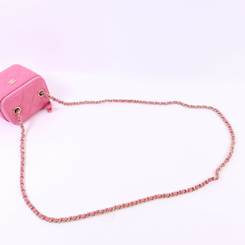 CHANEL 牛皮皮革Vanity Case Mini金扣鏈帶肩背袋-4