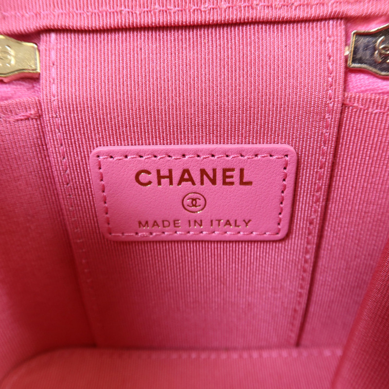 CHANEL 牛皮皮革Vanity Case Mini金扣鏈帶肩背袋-6