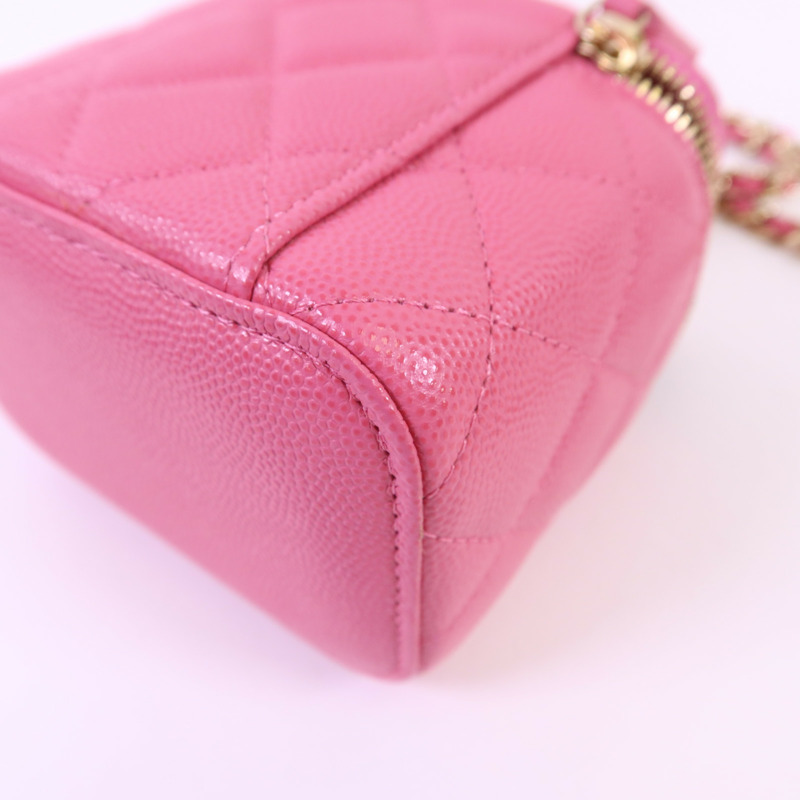 CHANEL 牛皮皮革Vanity Case Mini金扣鏈帶肩背袋-12