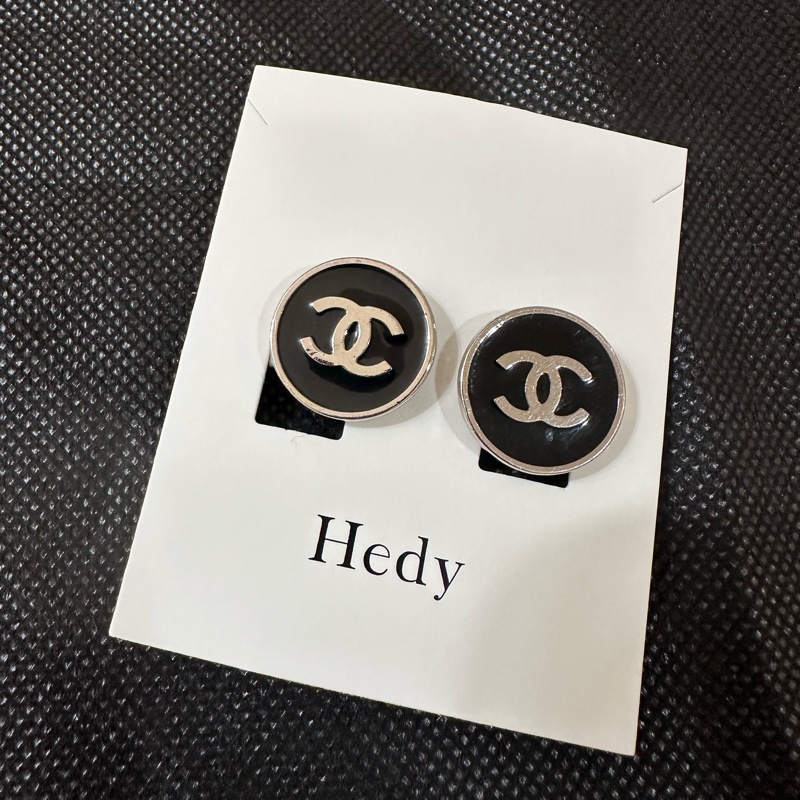 Chanel 圓框雙C Vintage耳環 夾式 黑銀-4