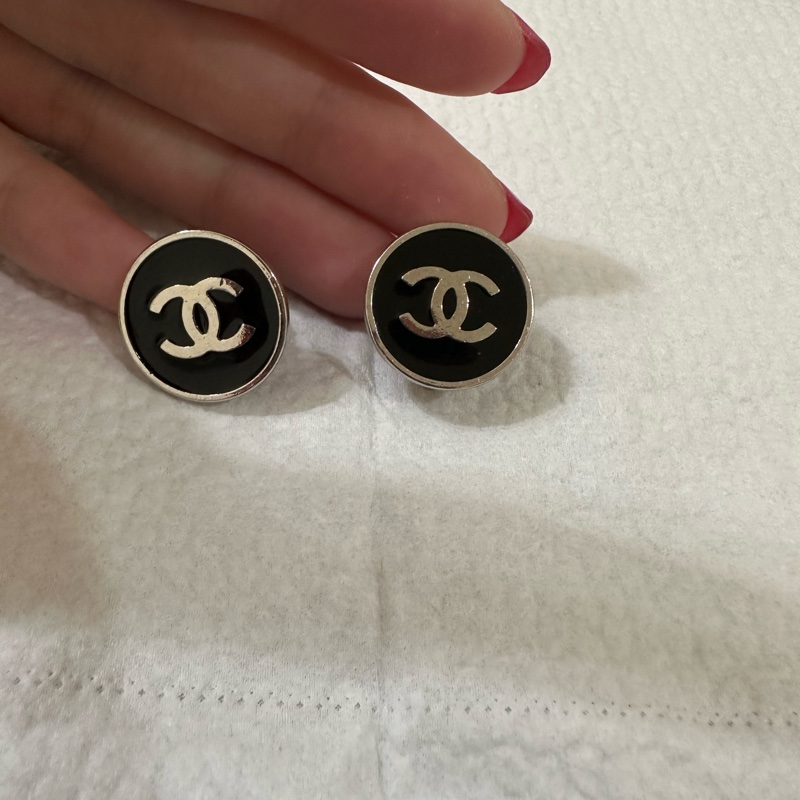 Chanel 圓框雙C Vintage耳環 夾式 黑銀-5
