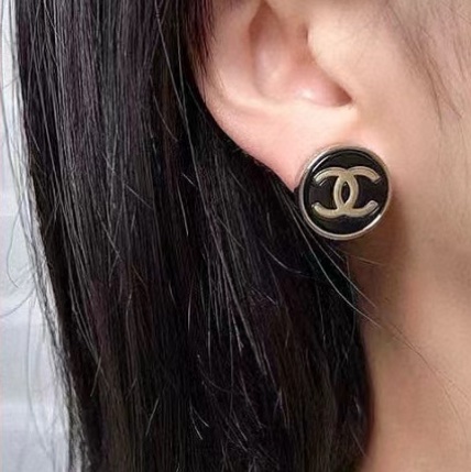 Chanel 圓框雙C Vintage耳環 夾式 黑銀-6